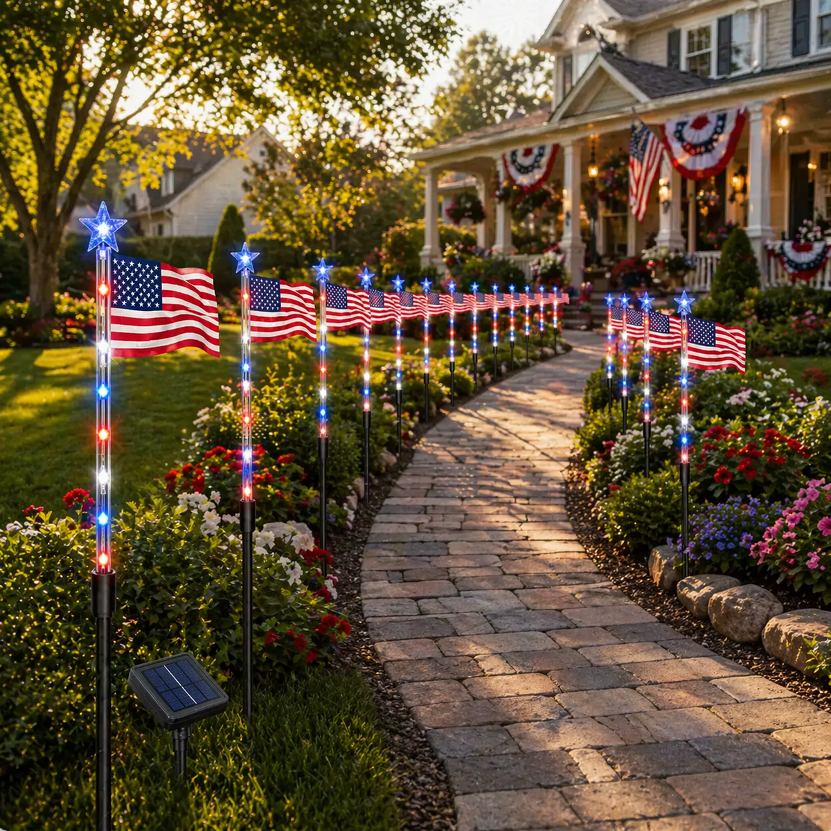 8-Piece Flag Light Set – 4th of July Decorations with 8 Lighting Modes – Ideal for Independence Day Pathways, Gardens, and Yard Decor