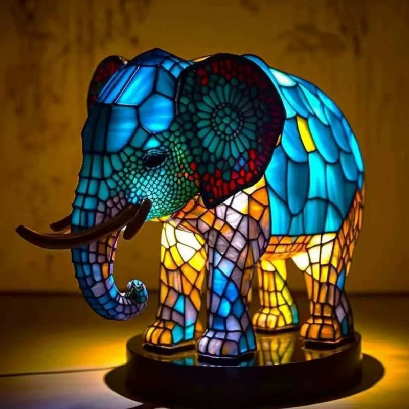 Stained Glass Elephant LED Lamp